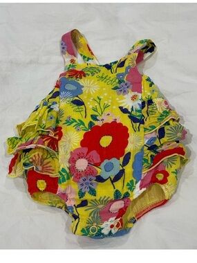 Angel Dear Yellow Floral Ruffle Sunsuit Romper 0-3 months